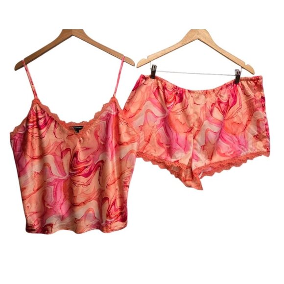 INC Womens XL Marble Multicolor 2 Piece Lace Trim Cami Shorts Pajama Set - Picture 4 of 7